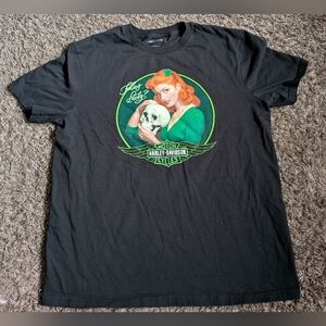 Harley Davidson Feeling Lucky Black Graphic Santa Clarita CA Shirt L